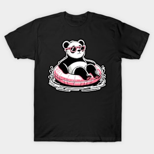 Pool Party Panda in Sunglasses on a Pink Float Funny Pool Panda T-Shirt